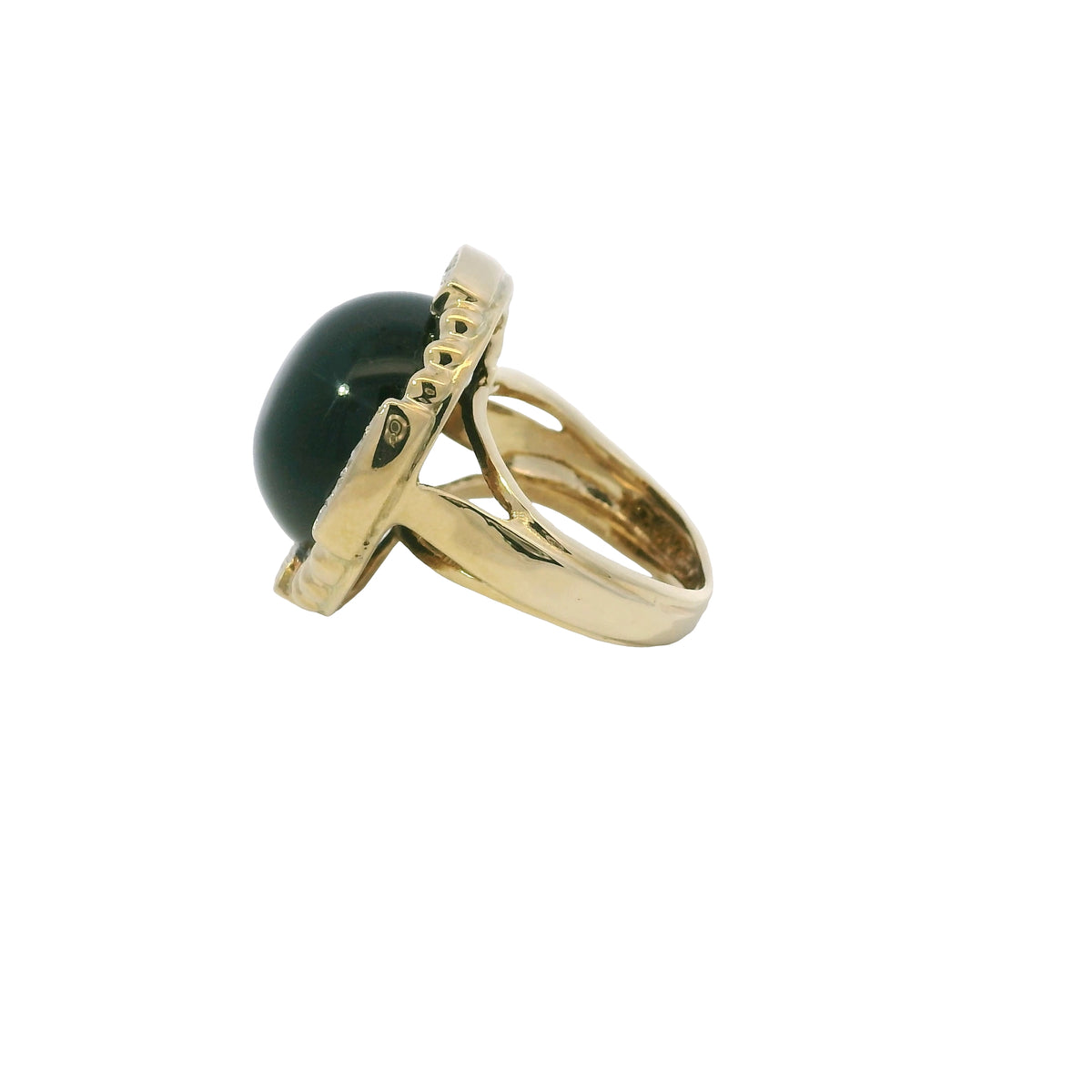 14K Yellow Gold Onyx & Natural Diamond Halo Textured Dome Ring