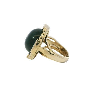 14K Yellow Gold Onyx & Natural Diamond Halo Textured Dome Ring