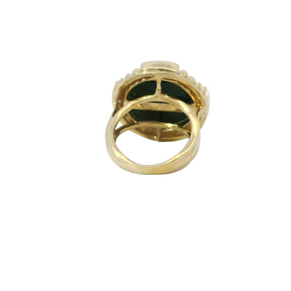 14K Yellow Gold Onyx & Natural Diamond Halo Textured Dome Ring