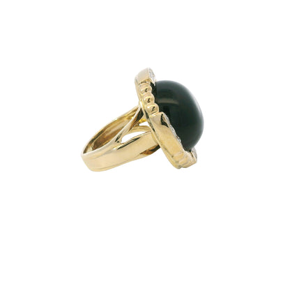 14K Yellow Gold Onyx & Natural Diamond Halo Textured Dome Ring
