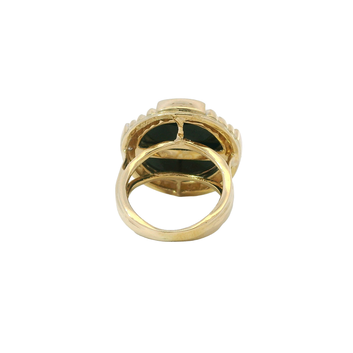 14K Yellow Gold Onyx & Natural Diamond Halo Textured Dome Ring