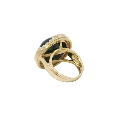 14K Yellow Gold Onyx & Natural Diamond Halo Textured Dome Ring