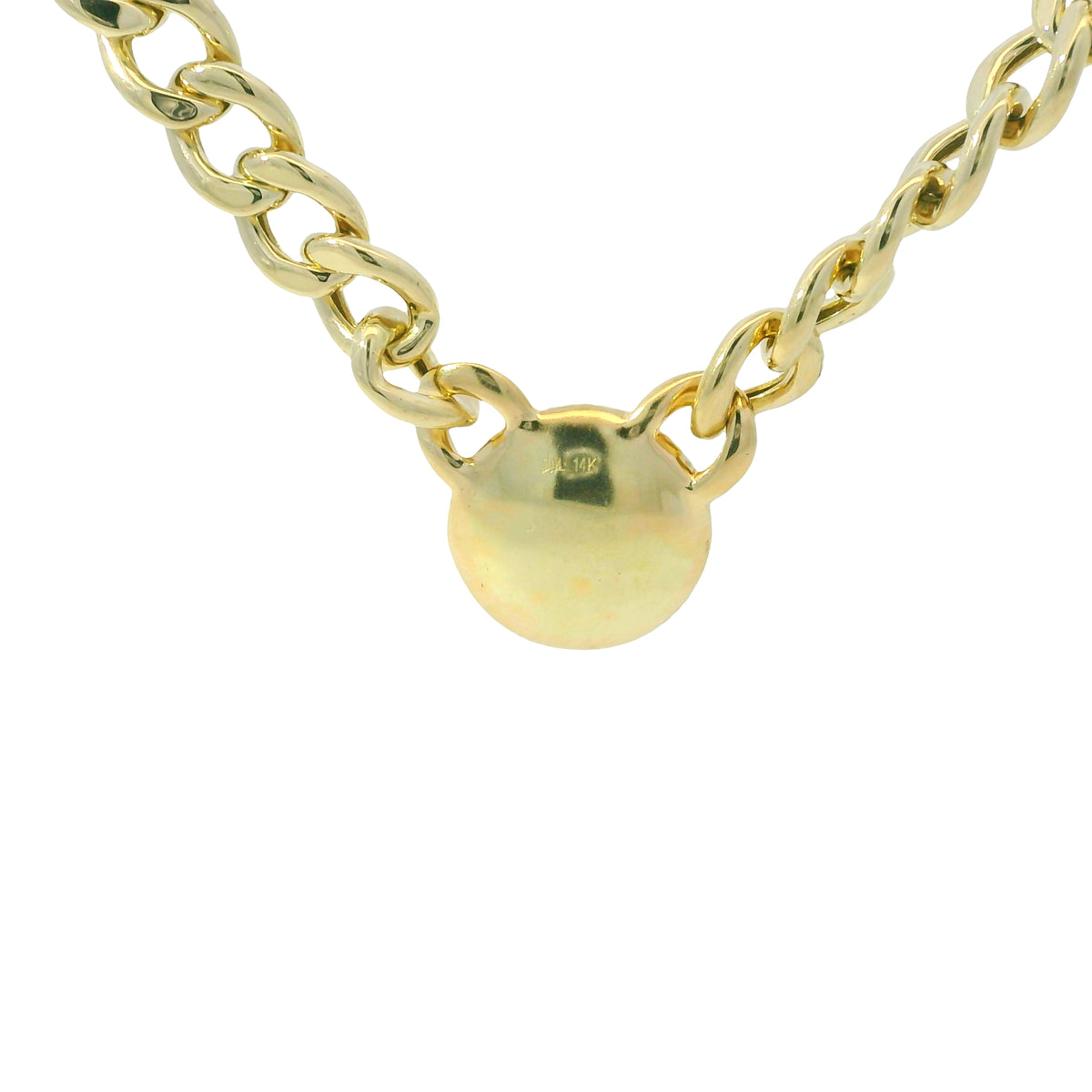 14k Yellow Gold Natural Diamond Pave Disc Pendant Link Necklace