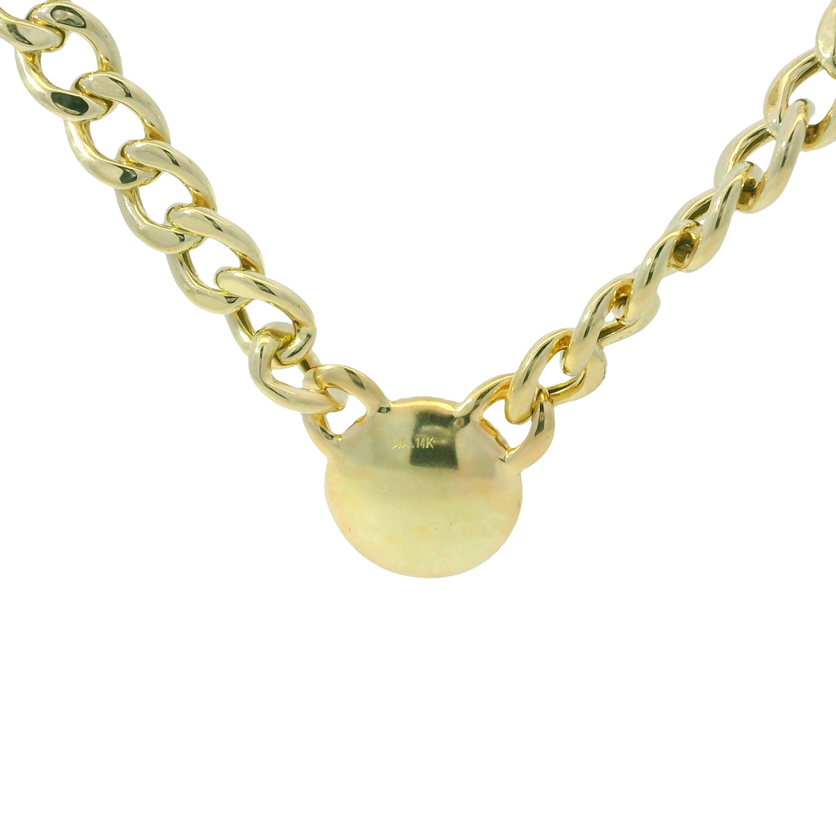 14k Yellow Gold Natural Diamond Pave Disc Pendant Link Necklace