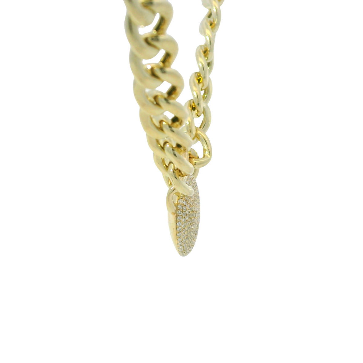 14k Yellow Gold Natural Diamond Pave Disc Pendant Link Necklace