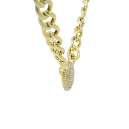 14k Yellow Gold Natural Diamond Pave Disc Pendant Link Necklace