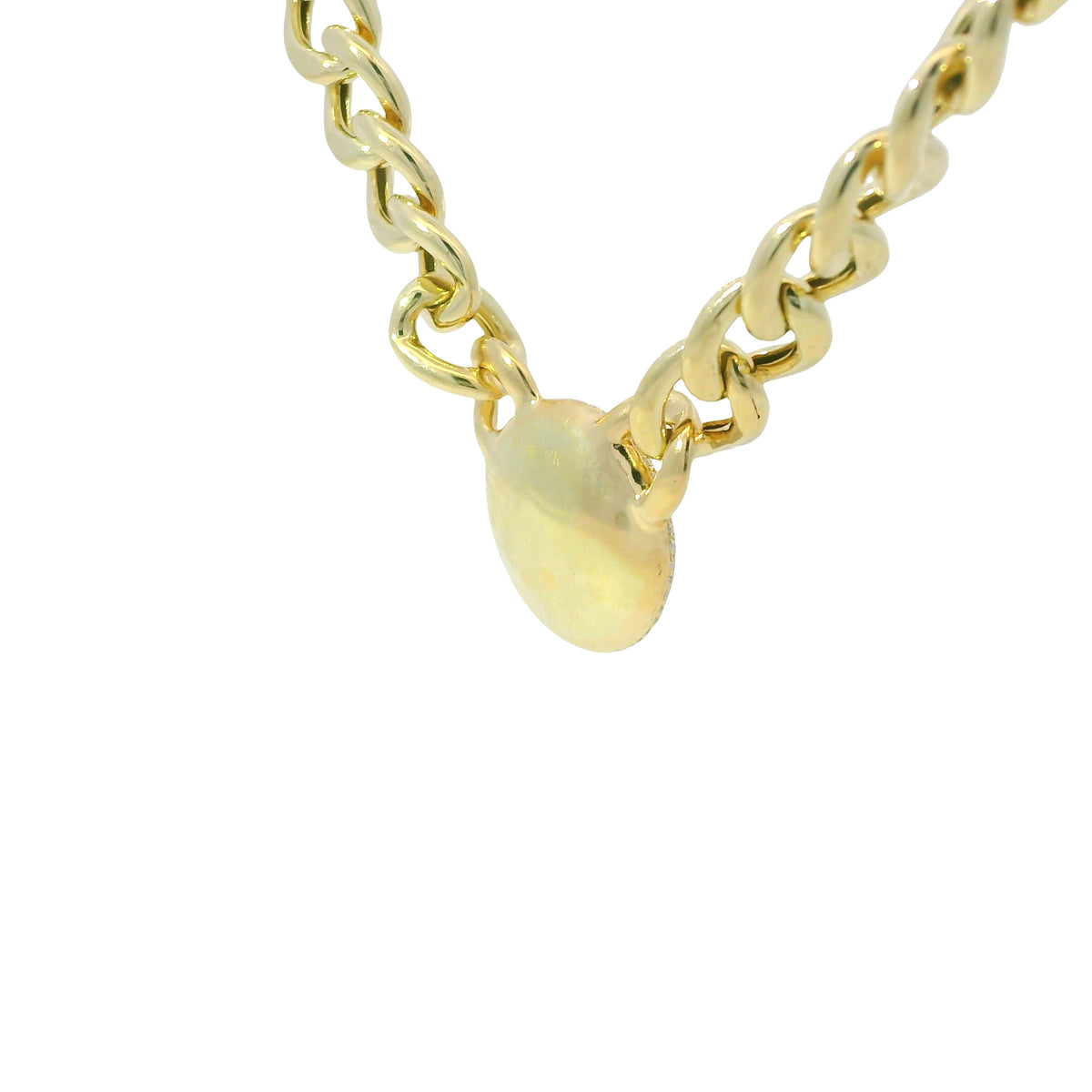 14k Yellow Gold Natural Diamond Pave Disc Pendant Link Necklace