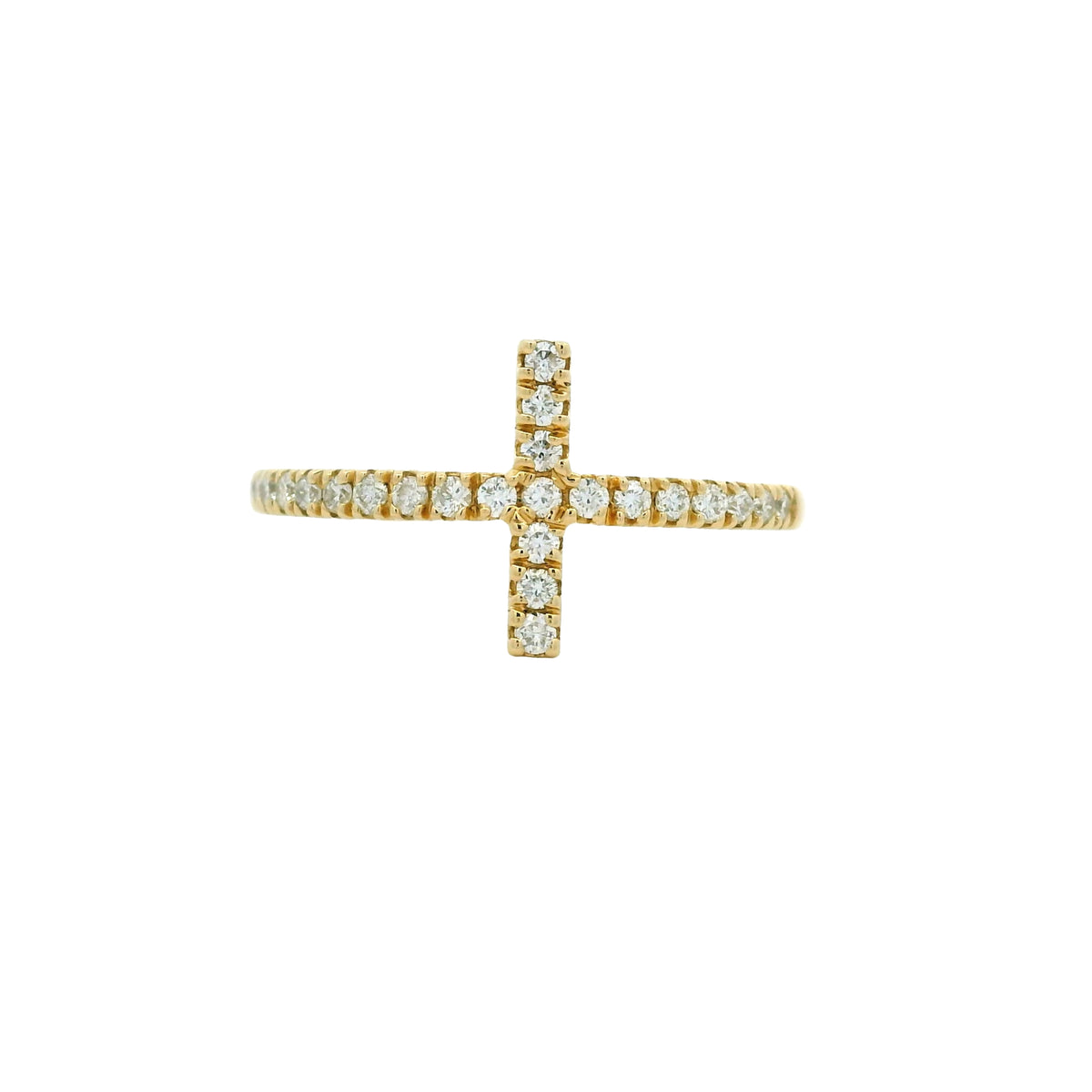 14k Yellow Gold Natural Round Diamond Bar Narrow Band Ring