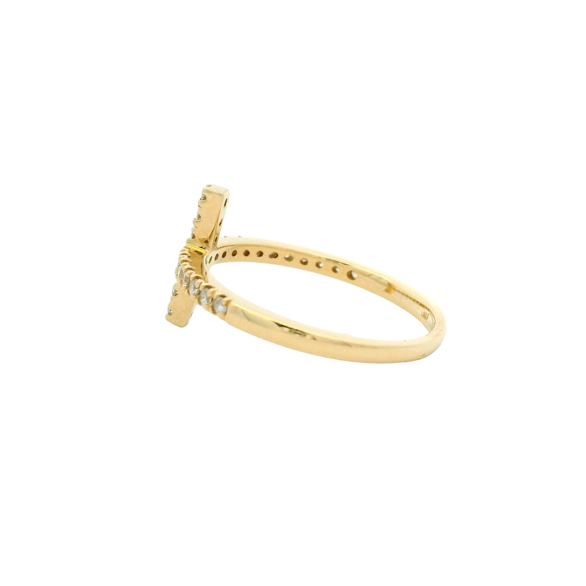 14k Yellow Gold Natural Round Diamond Bar Narrow Band Ring