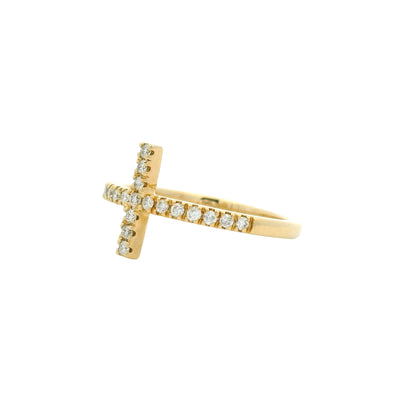 14k Yellow Gold Natural Round Diamond Bar Narrow Band Ring