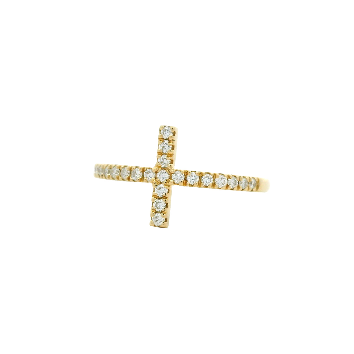 14k Yellow Gold Natural Round Diamond Bar Narrow Band Ring
