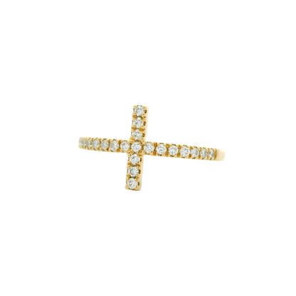 14k Yellow Gold Natural Round Diamond Bar Narrow Band Ring