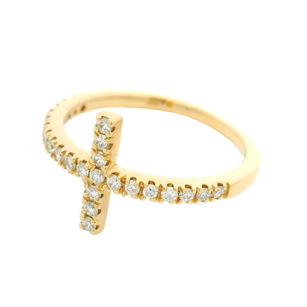 14k Yellow Gold Natural Round Diamond Bar Narrow Band Ring