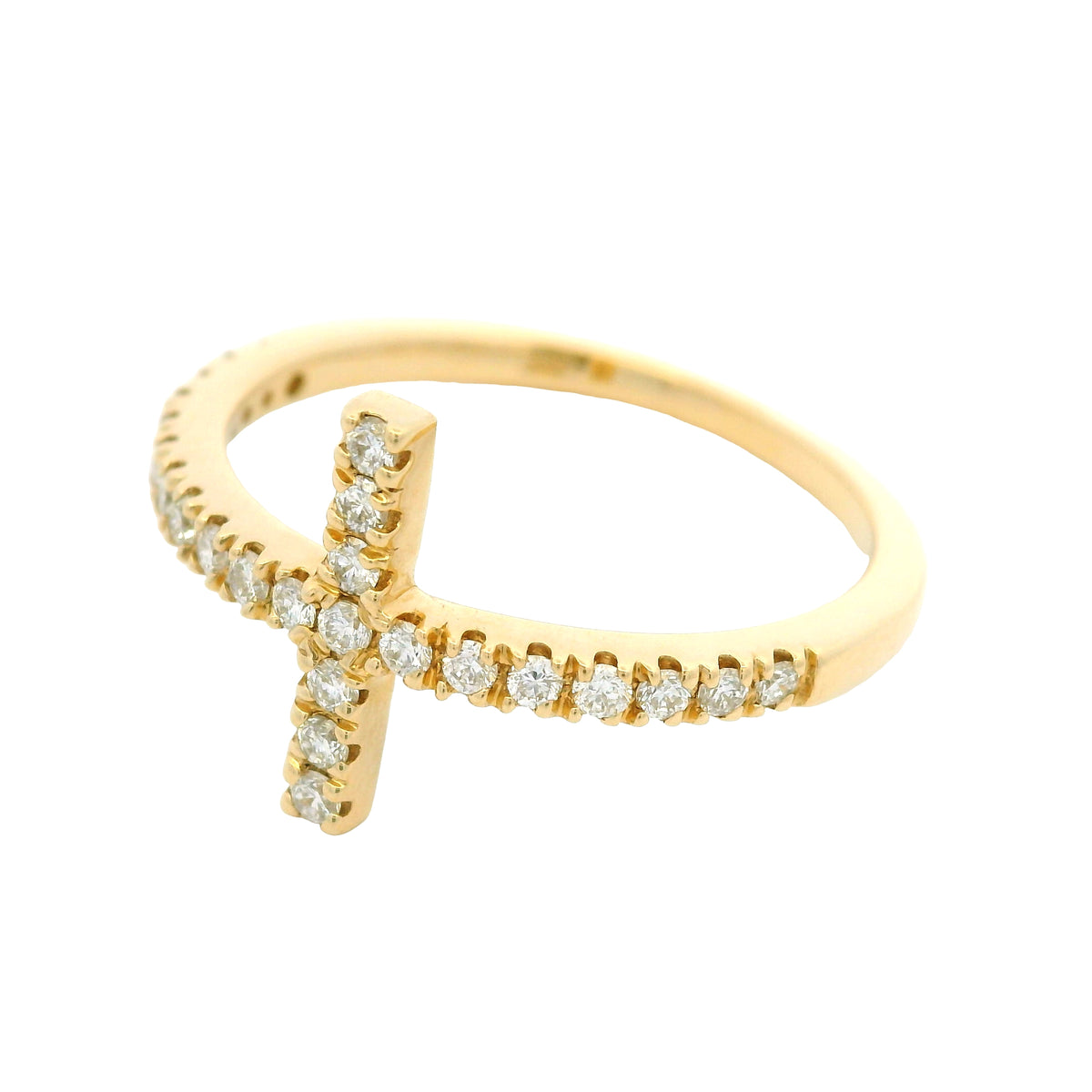 14k Yellow Gold Natural Round Diamond Bar Narrow Band Ring