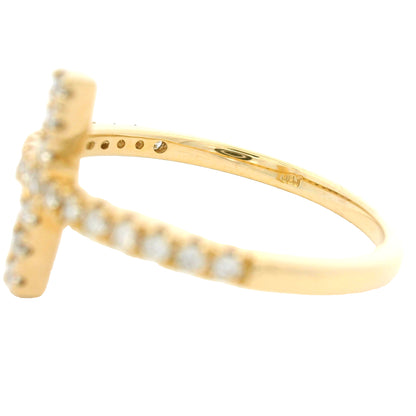 14k Yellow Gold Natural Round Diamond Bar Narrow Band Ring