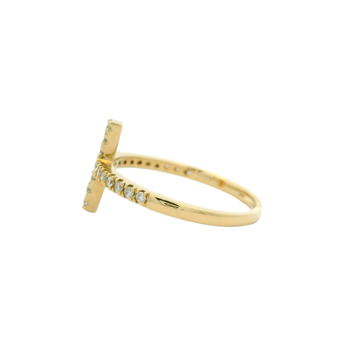 14k Yellow Gold Natural Round Diamond Bar Narrow Band Ring