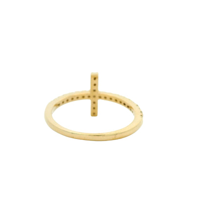 14k Yellow Gold Natural Round Diamond Bar Narrow Band Ring