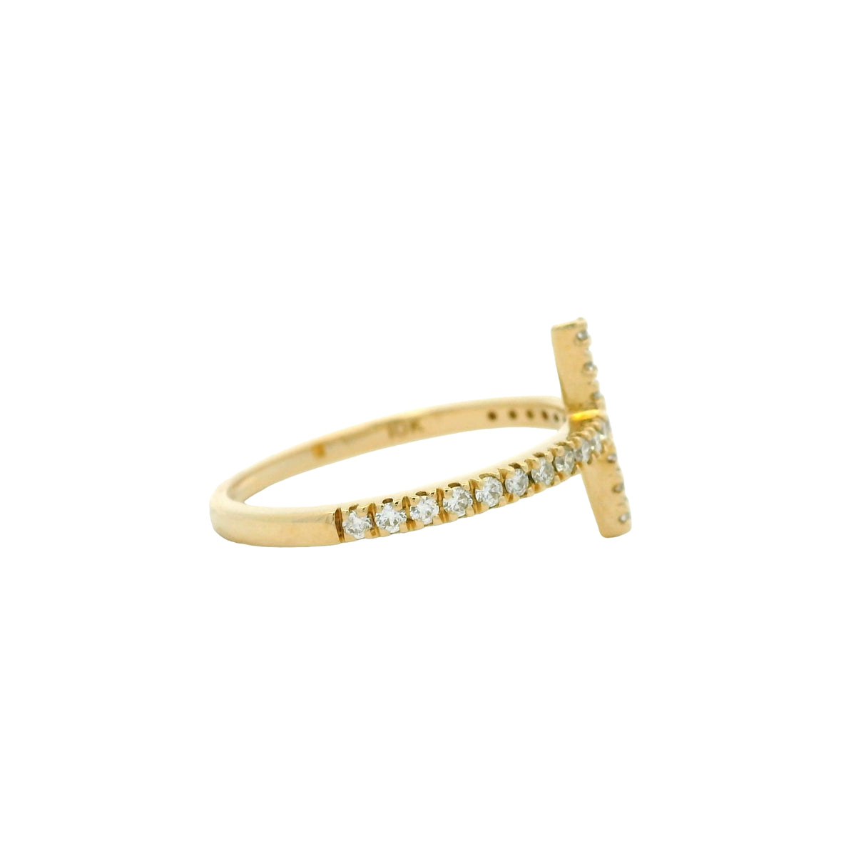 14k Yellow Gold Natural Round Diamond Bar Narrow Band Ring