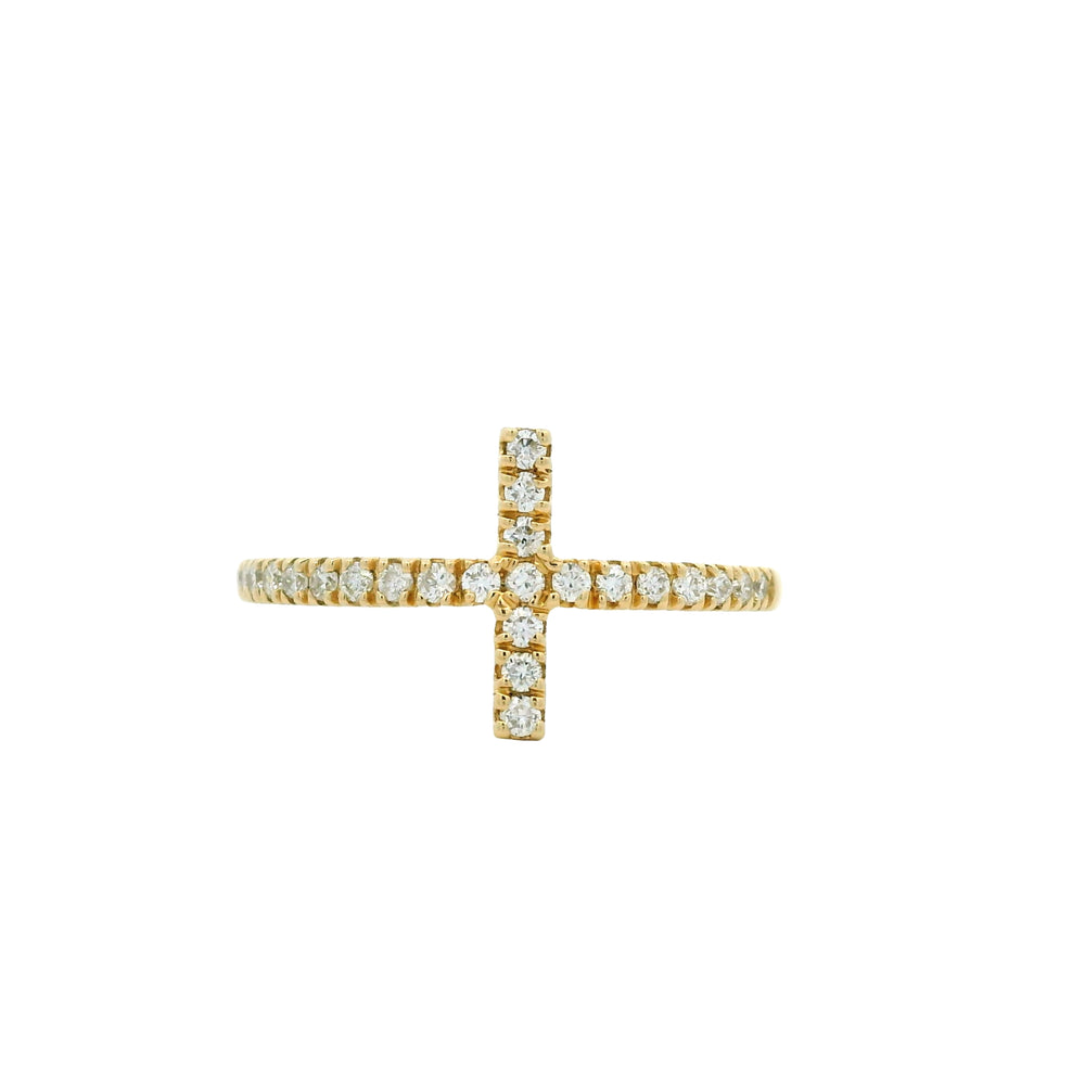 14k Yellow Gold Natural Round Diamond Bar Narrow Band Ring