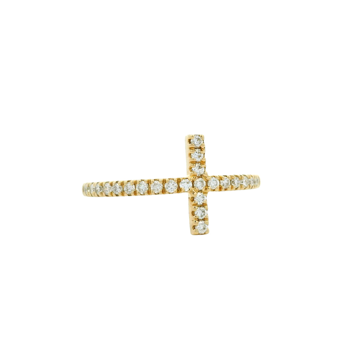 14k Yellow Gold Natural Round Diamond Bar Narrow Band Ring