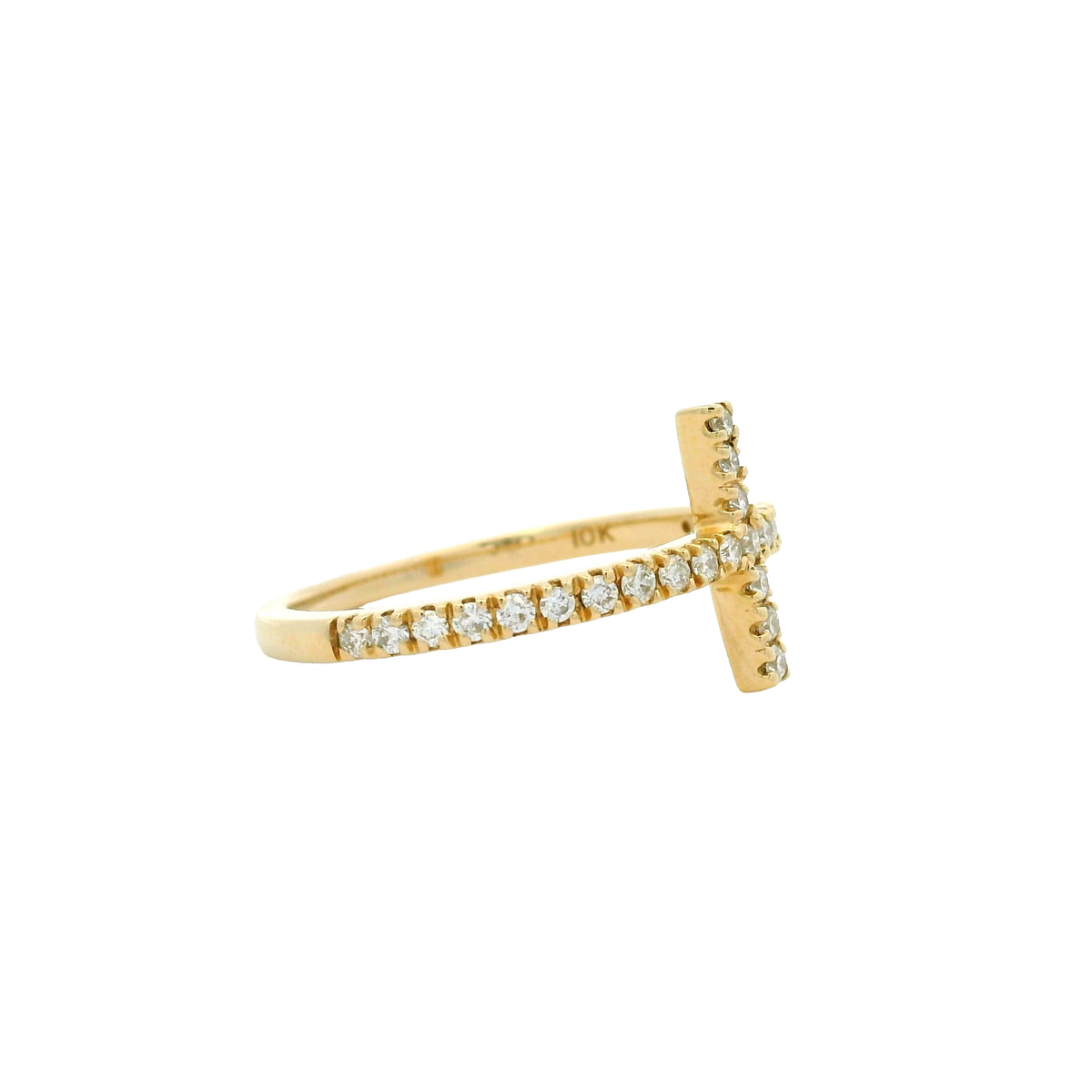 14k Yellow Gold Natural Round Diamond Bar Narrow Band Ring