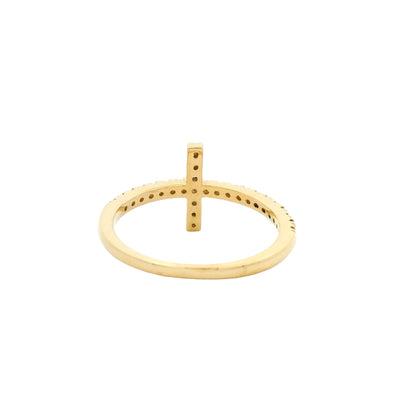 14k Yellow Gold Natural Round Diamond Bar Narrow Band Ring