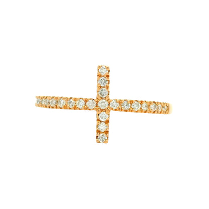 14k Rose Gold Natural Round Diamond Bar Narrow Band Ring