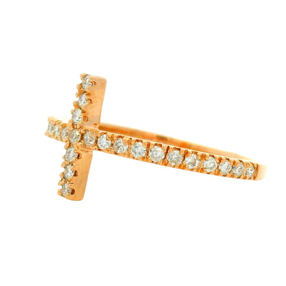 14k Rose Gold Natural Round Diamond Bar Narrow Band Ring