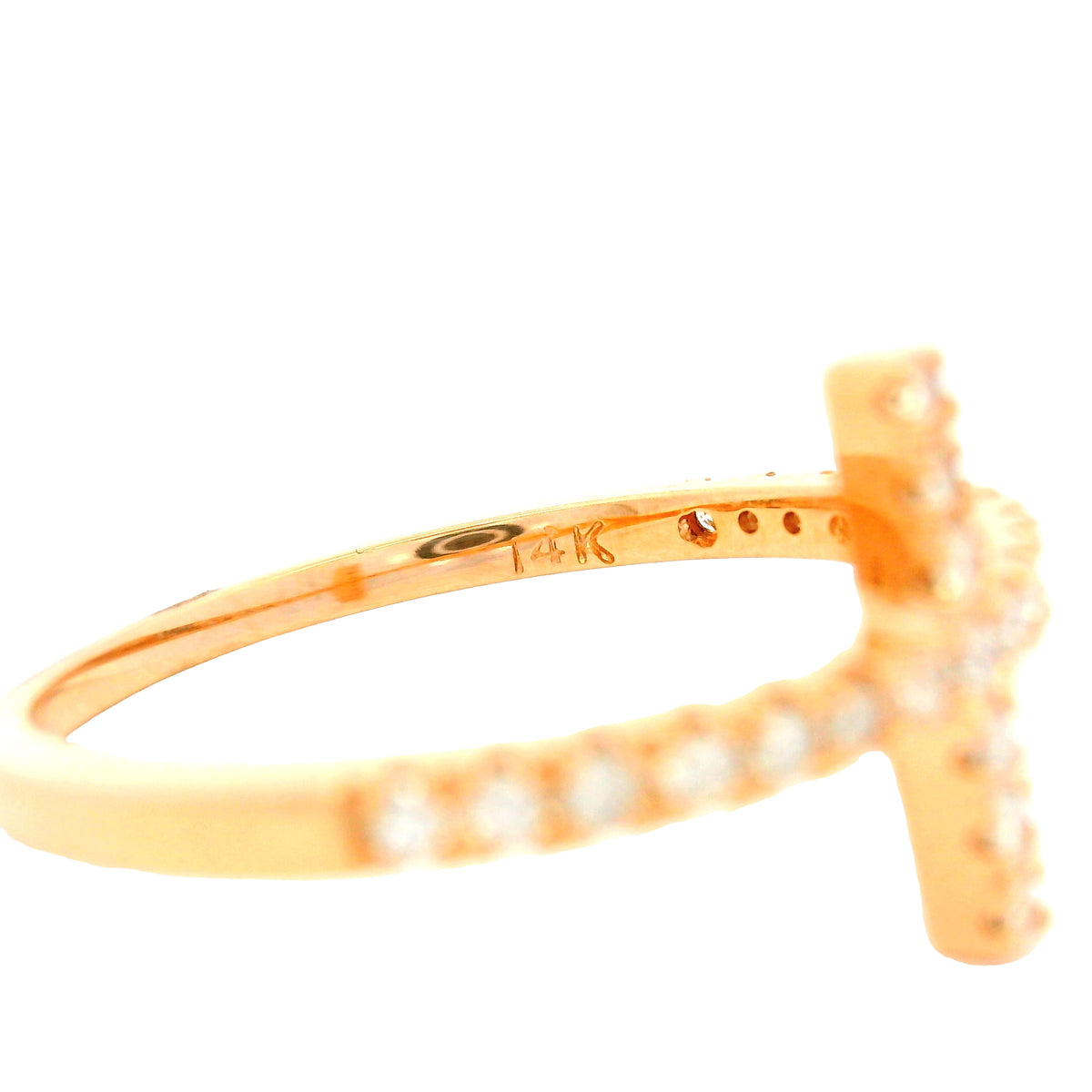 14k Rose Gold Natural Round Diamond Bar Narrow Band Ring