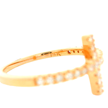 14k Rose Gold Natural Round Diamond Bar Narrow Band Ring