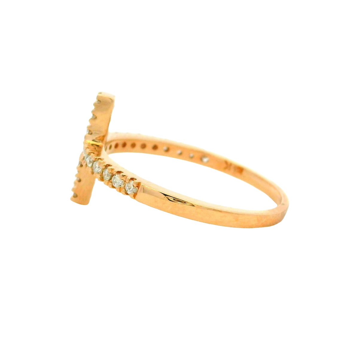 14k Rose Gold Natural Round Diamond Bar Narrow Band Ring