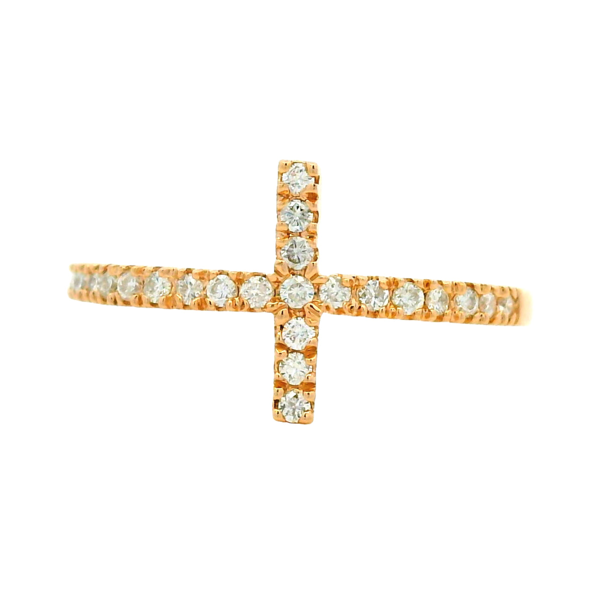 14k Rose Gold Natural Round Diamond Bar Narrow Band Ring