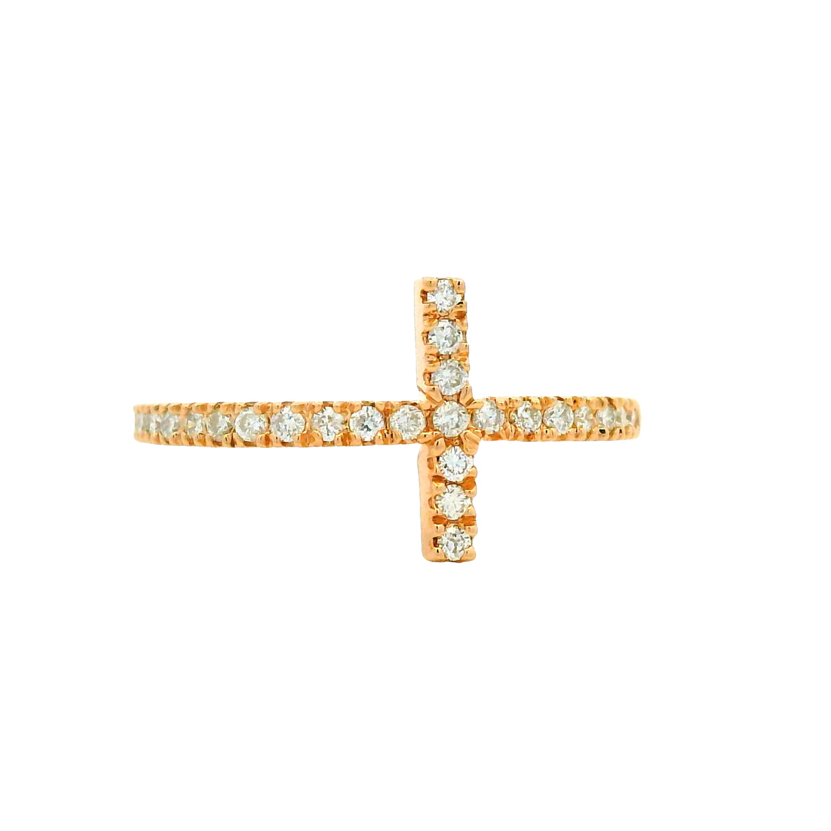 14k Rose Gold Natural Round Diamond Bar Narrow Band Ring