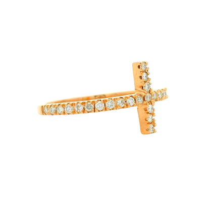14k Rose Gold Natural Round Diamond Bar Narrow Band Ring