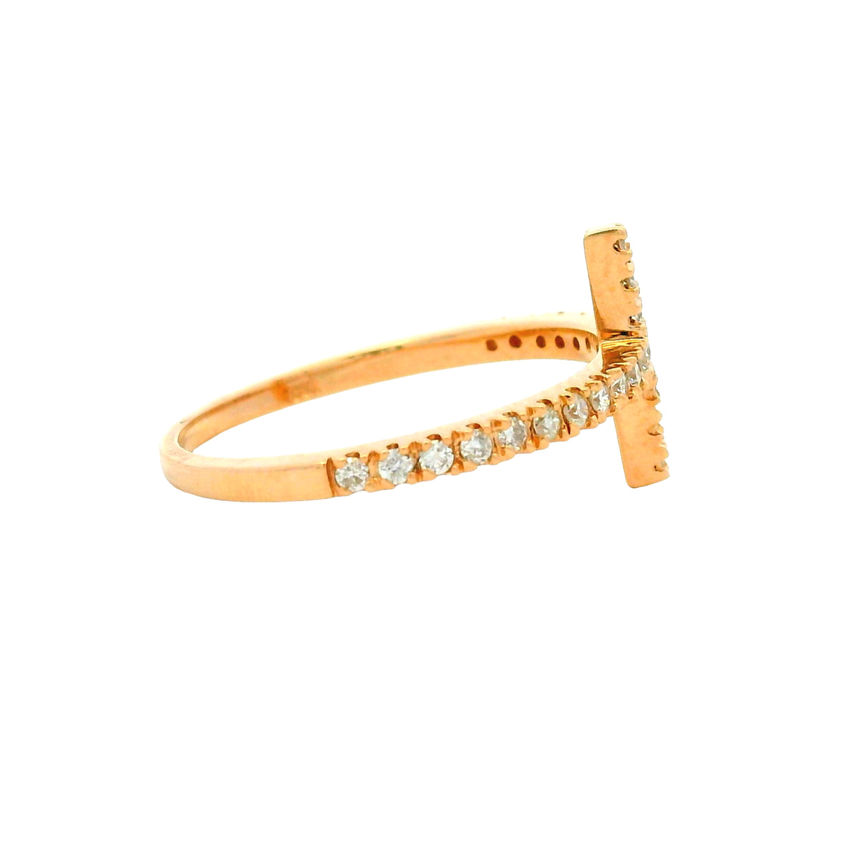 14k Rose Gold Natural Round Diamond Bar Narrow Band Ring
