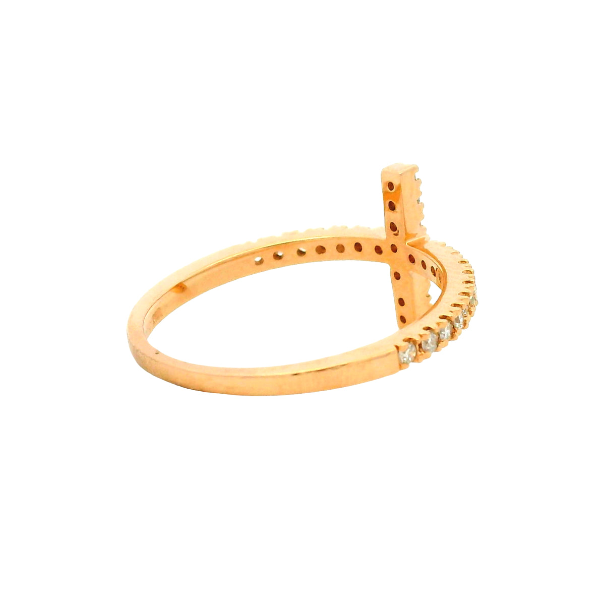 14k Rose Gold Natural Round Diamond Bar Narrow Band Ring
