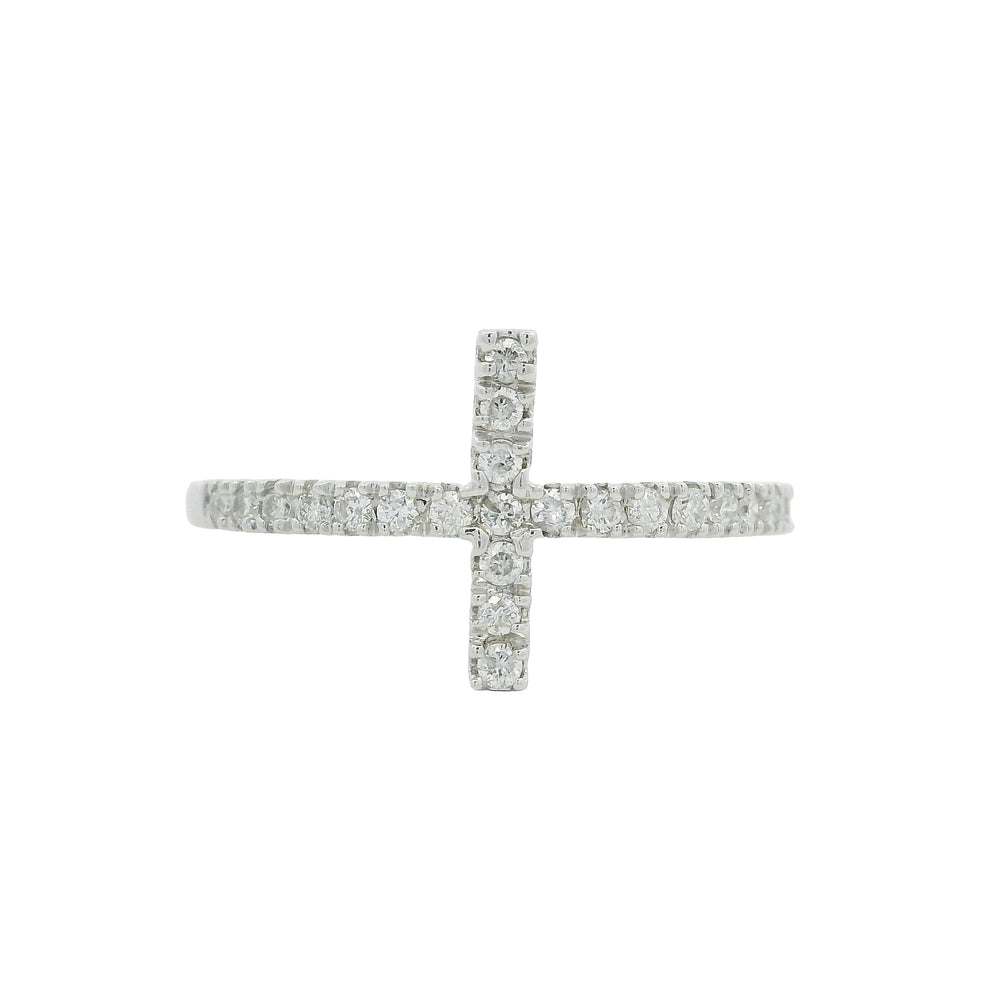 14k White Gold Natural Round Diamond Bar Narrow Band Ring