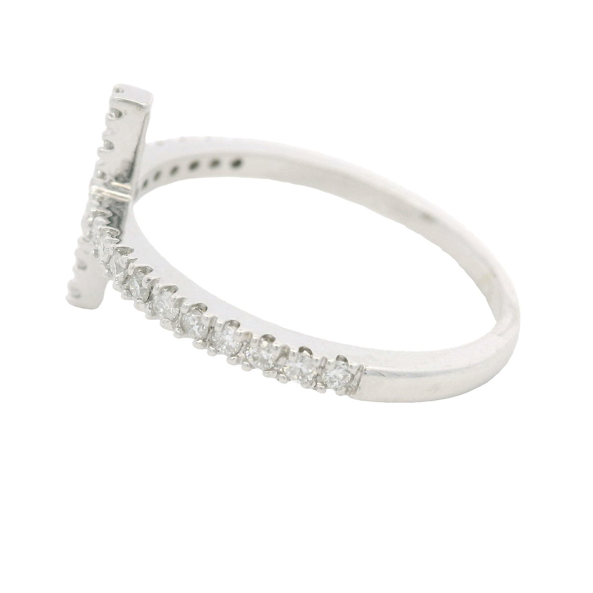 14k White Gold Natural Round Diamond Bar Narrow Band Ring