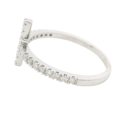 14k White Gold Natural Round Diamond Bar Narrow Band Ring