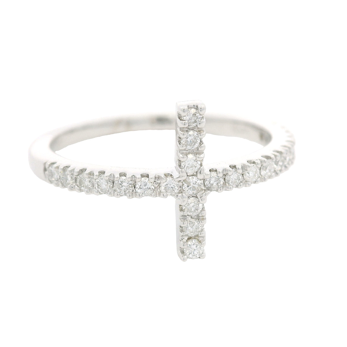 14k White Gold Natural Round Diamond Bar Narrow Band Ring