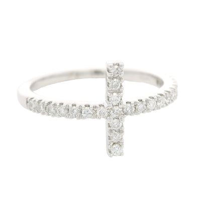 14k White Gold Natural Round Diamond Bar Narrow Band Ring