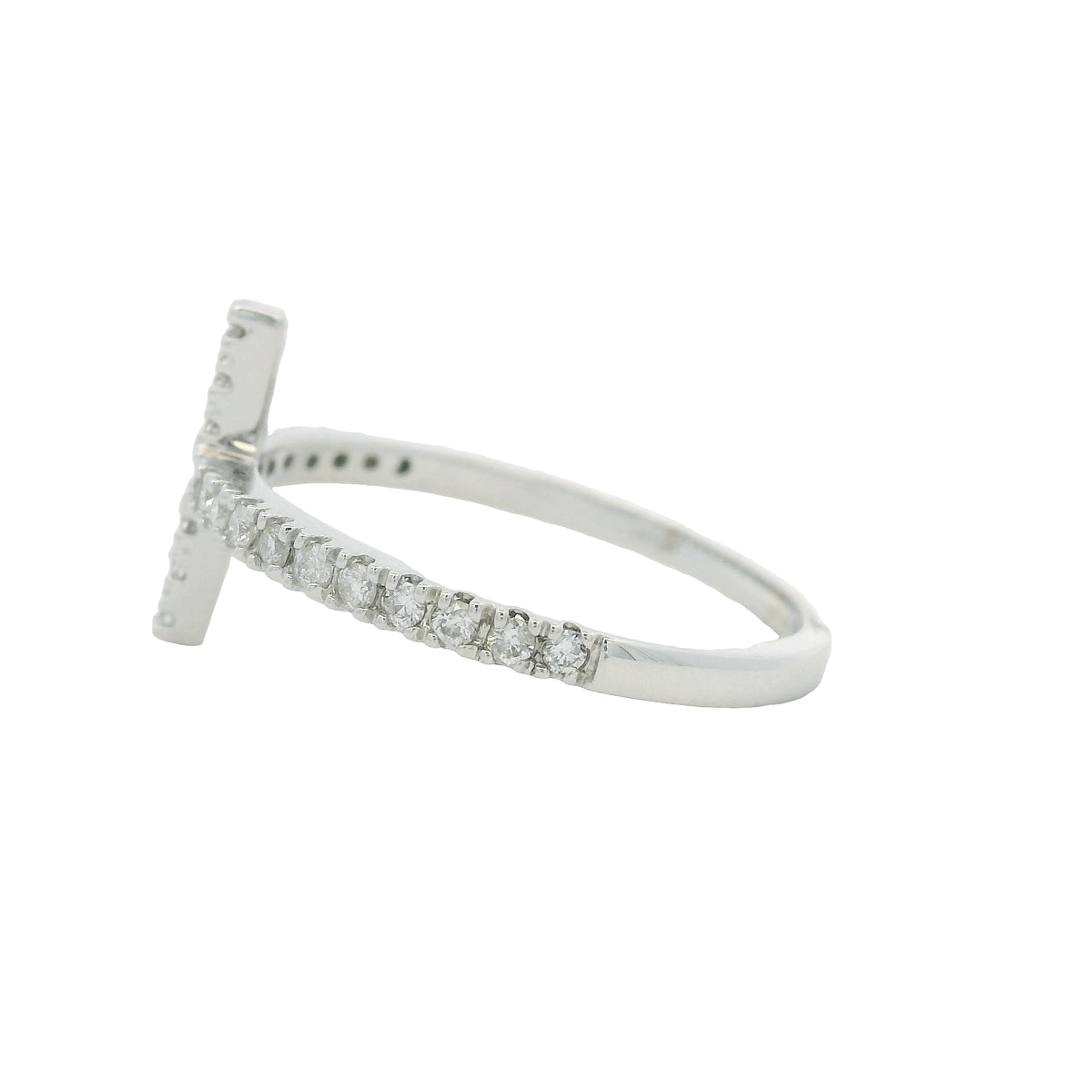 14k White Gold Natural Round Diamond Bar Narrow Band Ring