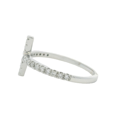 14k White Gold Natural Round Diamond Bar Narrow Band Ring