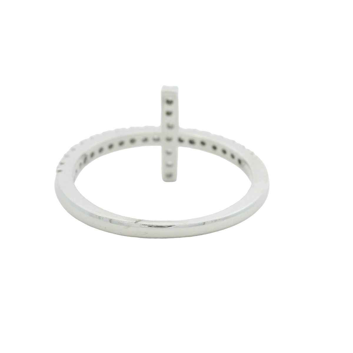 14k White Gold Natural Round Diamond Bar Narrow Band Ring