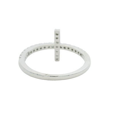 14k White Gold Natural Round Diamond Bar Narrow Band Ring
