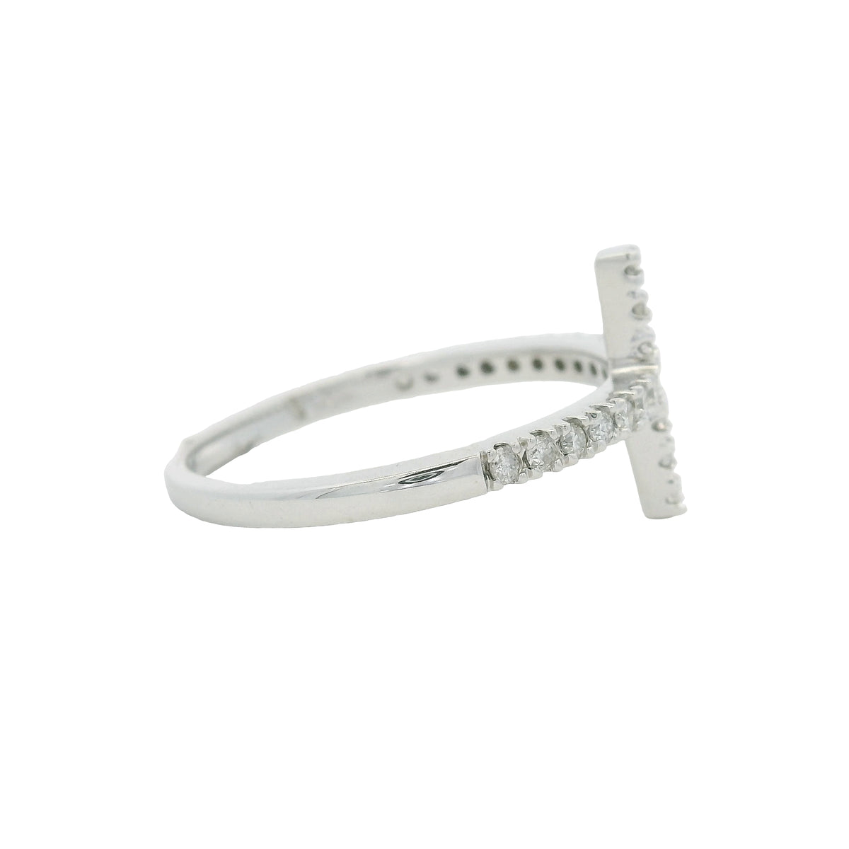 14k White Gold Natural Round Diamond Bar Narrow Band Ring