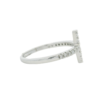 14k White Gold Natural Round Diamond Bar Narrow Band Ring