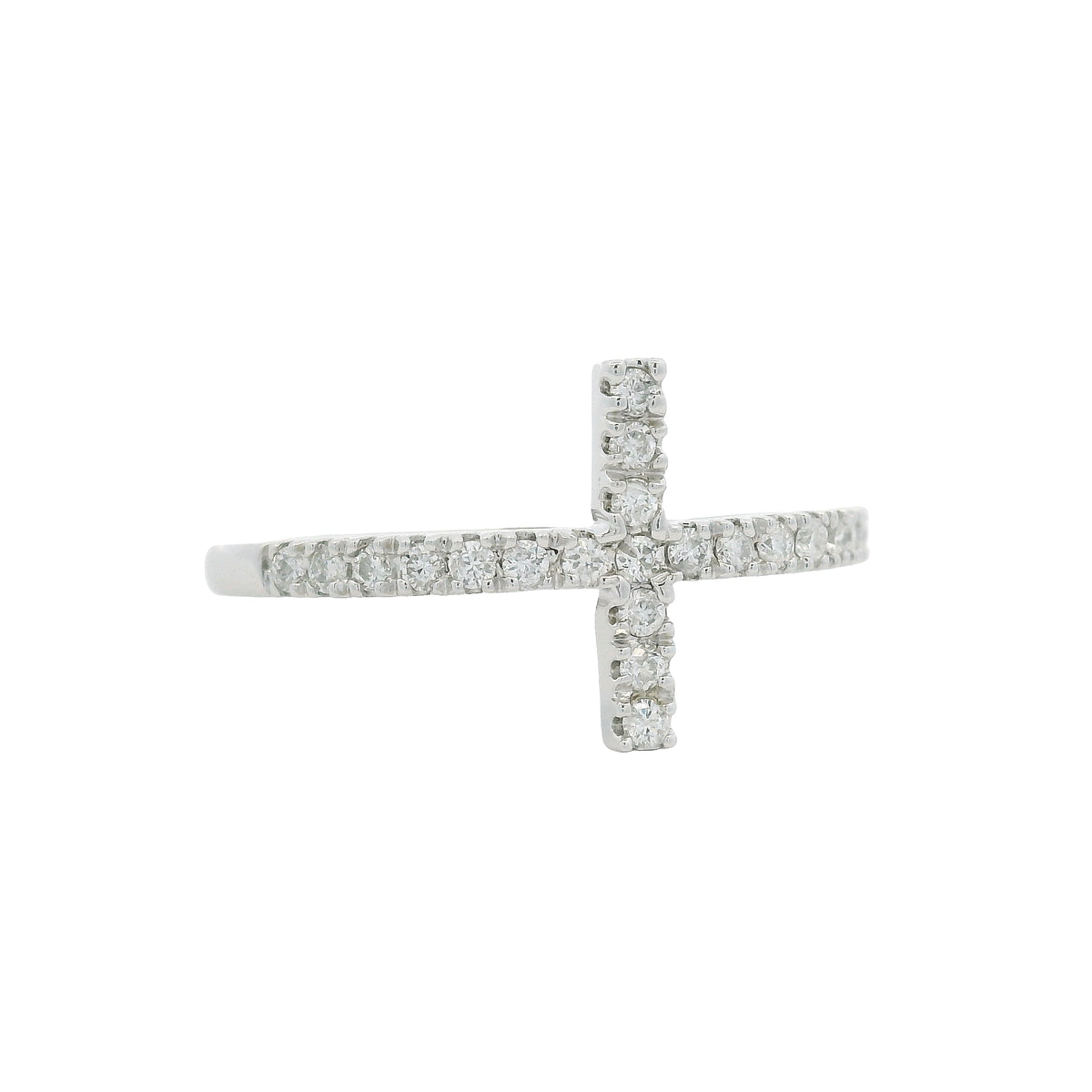 14k White Gold Natural Round Diamond Bar Narrow Band Ring