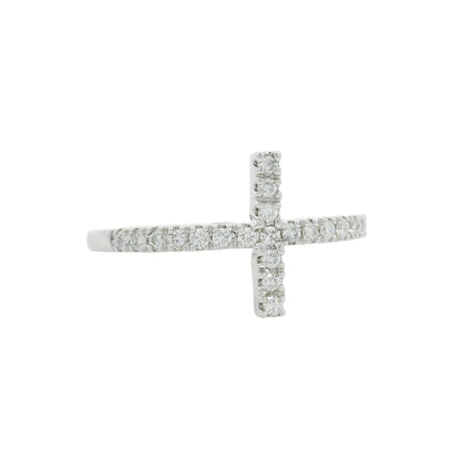 14k White Gold Natural Round Diamond Bar Narrow Band Ring