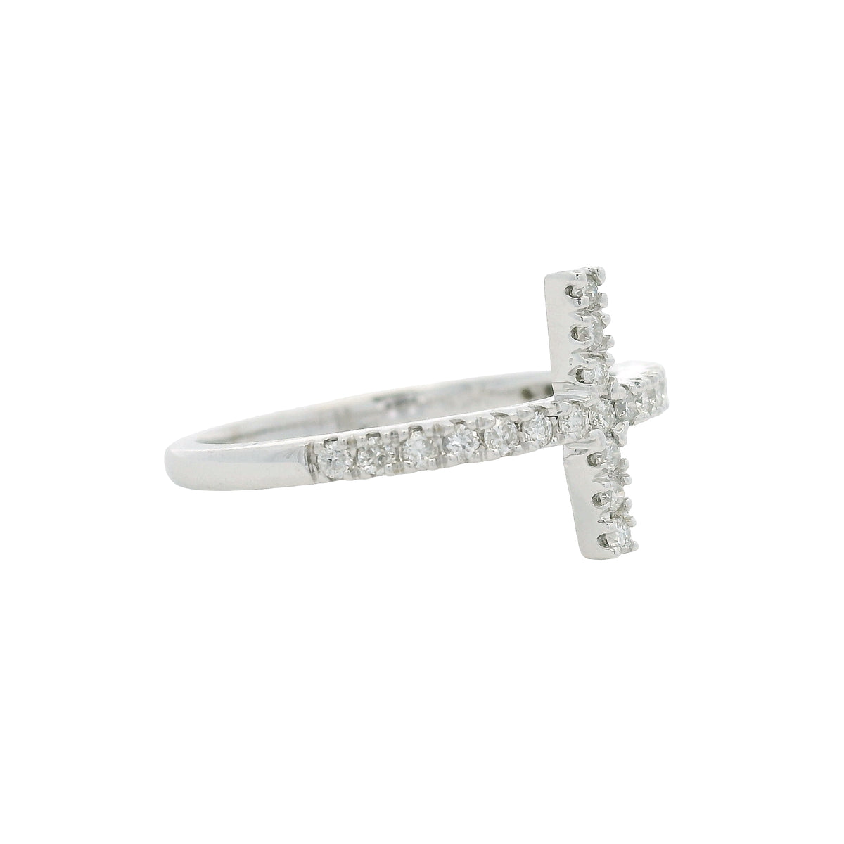 14k White Gold Natural Round Diamond Bar Narrow Band Ring